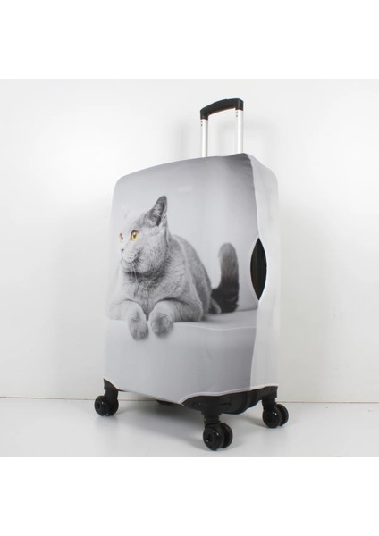 Kumaş Valiz Kılıfı ve Bavul Kılıfı (77-Gri Kedi) Kabin
