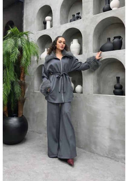 Premium Kürk Detaylı Scuba Kumaş Tesettür Ikili Takım – Pantolonlu Şık Kombin fiyatları