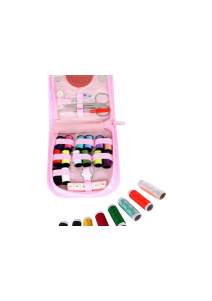 Iplik Set Fermuarlı Plastik Dikiş Seti Pembe