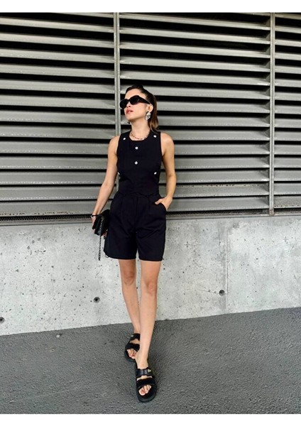 Siyah Taşlı Şort Takım – Şehrin En Güçlü Kadını Sen Ol fiyatları