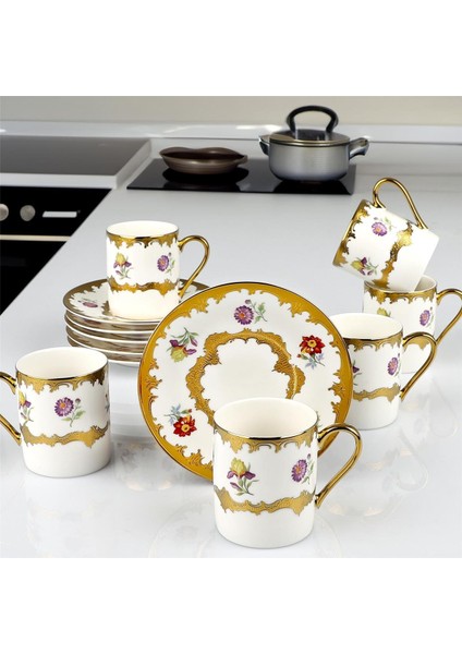 Kosova 90 cc 6’lı Yaldızlı Çiçekli Türk Kahve Fincan Takımı