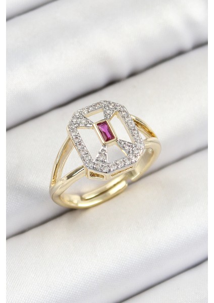 Pirinç Zirkon Taşlı Baget Model Gold Renk Kadın Yüzük - TJ-BYK3795
