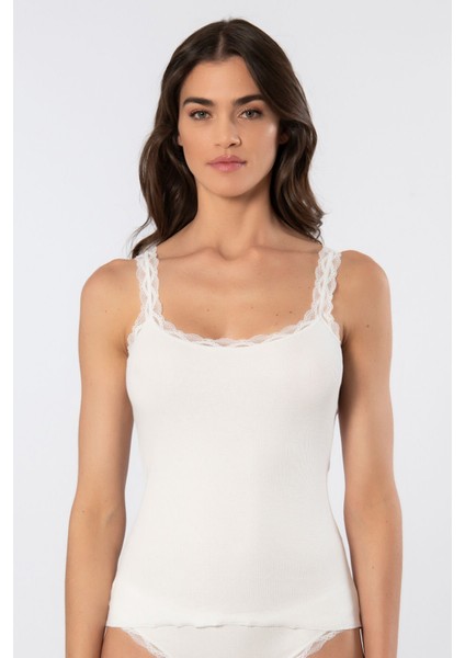 Kadın Likralı Dantelli Ip Askılı Kaşkorse 926/EKRU