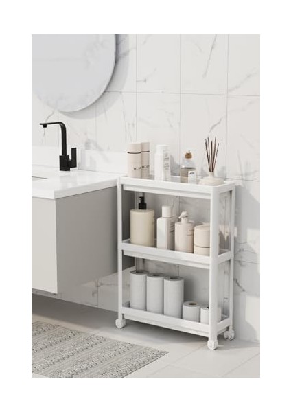 Life 3 Katlı Tekerlekli Slim Ince Beyaz Banyo Mutfak Rafı MIT1125 fiyatları