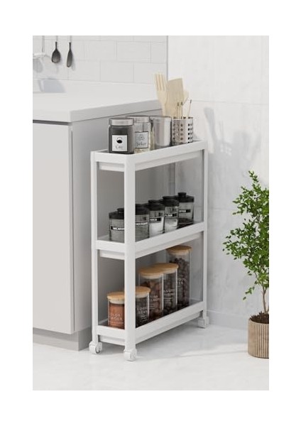 Life 3 Katlı Tekerlekli Slim Ince Beyaz Banyo Mutfak Rafı MIT1125 modelleri