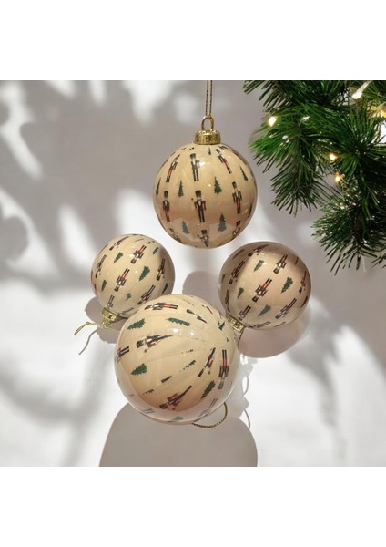 Yılbaşı Çam Ağacı Süsü Top, Beyaz, Kurşun Asker Desenli, 8 cm fiyatları