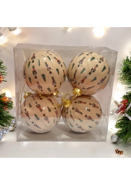 Yılbaşı Çam Ağacı Süsü Top, Beyaz, Kurşun Asker Desenli, 8 cm modelleri