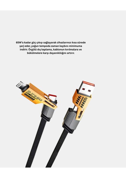 Usb-C Usb-A 4’ü 1 Arada Örgülü Kablo 65W Hızlı Şarj Metal Uç Dayanıklı - BI001V-4YVIW0 modelleri