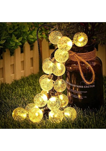 Solar Güneş Enerjili Ampul Şeklinde LED Aydınlatma 8 Metre Uzunlukta 47 Adetli, 8 Modlu Lamba LED Bahçe,, Havuz Kenarı Aydınlatması Su Geçirmez (Sarı Gün Işığı)