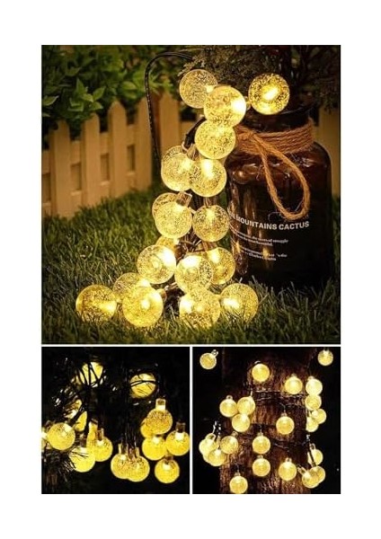 Solar Güneş Enerjili Ampul Şeklinde LED Aydınlatma 8 Metre Uzunlukta 47 Adetli, 8 Modlu Lamba LED Bahçe,, Havuz Kenarı Aydınlatması Su Geçirmez (Sarı Gün Işığı) modelleri
