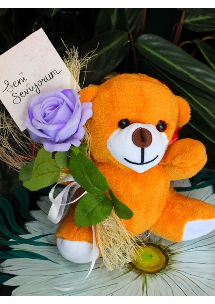 Elinde Kadife Gül & Seni Seviyorum Kartı Tutan 25CM Peluş Ayı Sevdiklerinize Özel Gün Hediyesi indirimleri