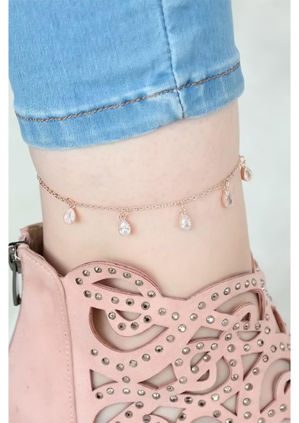 Rose Renk Zincirli Damla Taşlı Hal Hal - TJ-HH823-KS