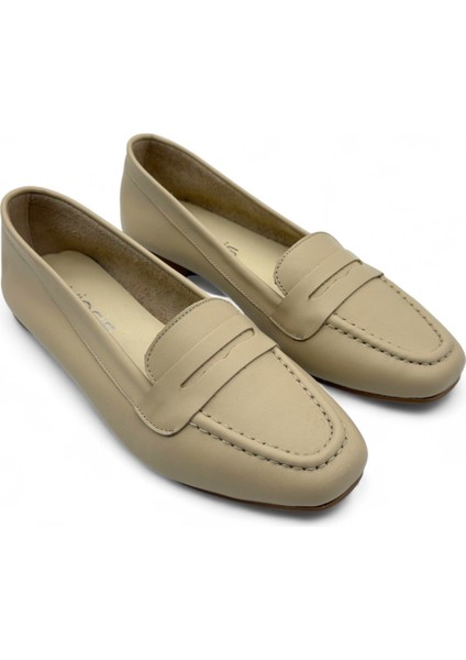 Nuage Bej Hakiki Deri Yumuşak Taban Küt Burun Kadın Günlük Babet fiyatları