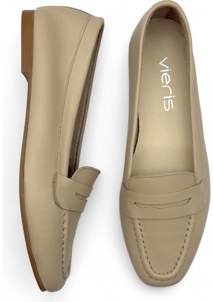 Nuage Bej Hakiki Deri Yumuşak Taban Küt Burun Kadın Günlük Babet modelleri