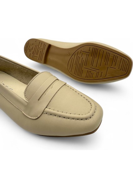 Nuage Bej Hakiki Deri Yumuşak Taban Küt Burun Kadın Günlük Babet indirimleri