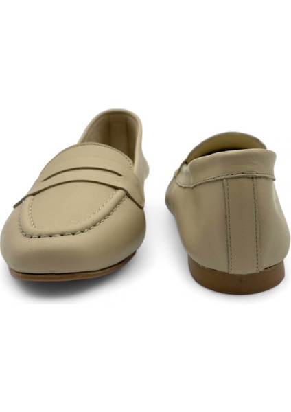 Nuage Bej Hakiki Deri Yumuşak Taban Küt Burun Kadın Günlük Babet