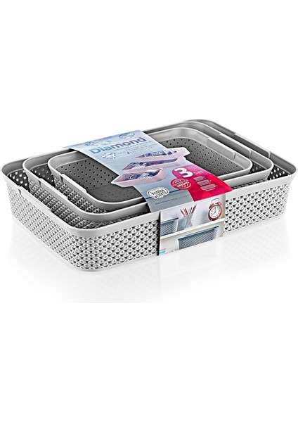 Life Serisi 3’lü Sepet Seti – Desenli, Kapaklı ve Çok Amaçlı (2.3l + 3.5l + 4.8l) (Gri) fiyatları