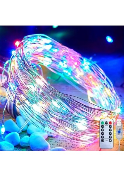 10 Metre Renkli 50LED Işıklar Işıkları 8 Mod Rgb Işıkları USB Çok Renkli Işık Dize Işıkları Tel Fonksiyonlu Süsleme Ince Telli Aydınlatmalı Şerit LED Yılbaşı Işık Yılbaşı Süsü