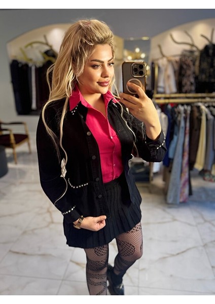 Kristal Taş Detaylı Oversize Ceket Gömlek fiyatları