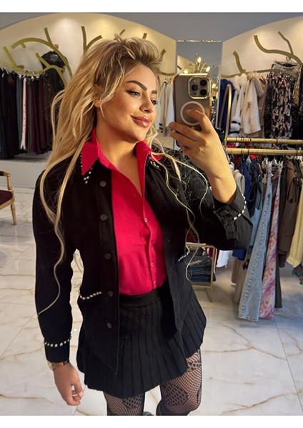 Kristal Taş Detaylı Oversize Ceket Gömlek modelleri