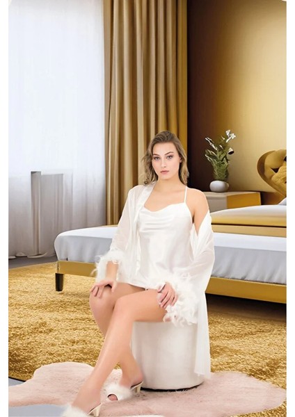 Lady Lingerie Askılı Saten Gecelik Sabahlık Takım