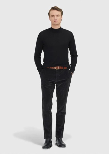 Siyah Yarım Balıkçı Yaka Düz Örgü %100 Yün Triko Kazak fiyatları