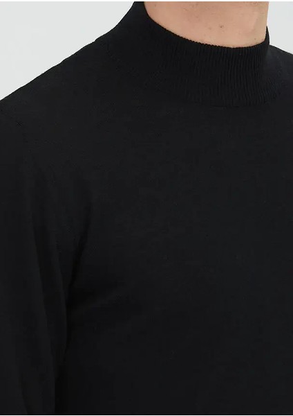 Siyah Yarım Balıkçı Yaka Düz Örgü %100 Yün Triko Kazak fırsatları