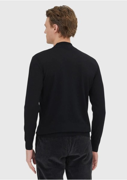 Siyah Yarım Balıkçı Yaka Düz Örgü %100 Yün Triko Kazak indirimleri