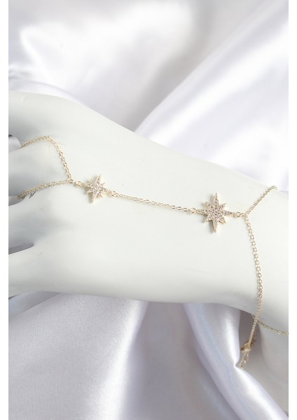 Pirinç Zirkon Taşlı Kutup Yıldızı Model Gold Renk Kadın Şahmeran - TJ-SN705