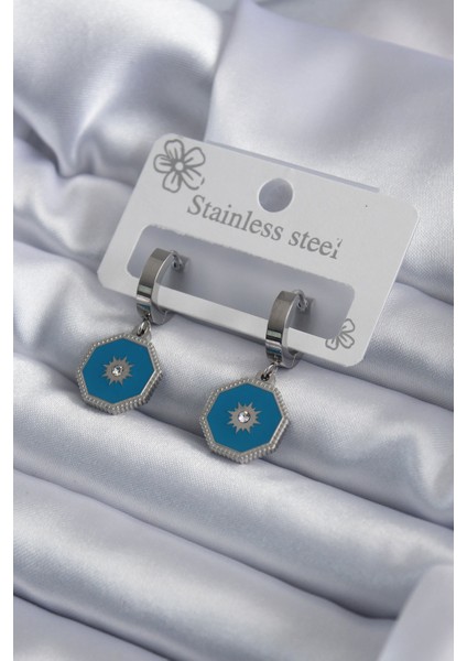 316L Çelik Gümüş Renk Geometrik Model Zirkon Taş Detay Kadın Küpe - TJ-BKP7964