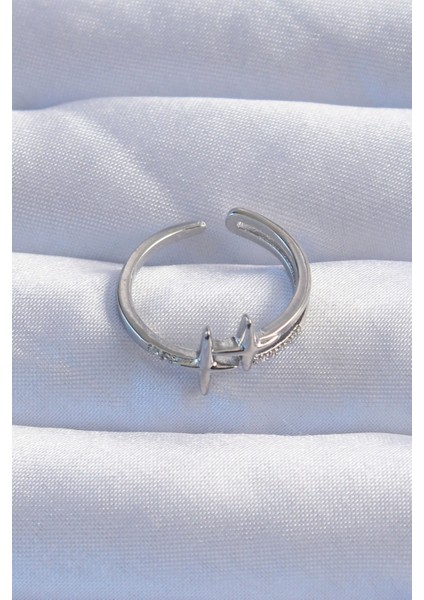 Pirinç Gümüş Renk Zirkon Taşlı 2li Görünüm Ayarlanabilir Yıldız Model Yüzük - TJ-BYK3244 fiyatları