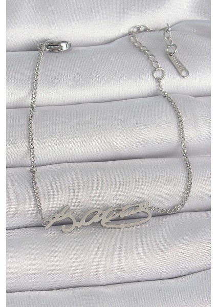 316L Çelik Gümüş Renk Atatürk Imza Model Kadın Bileklik - TJ-BB6660