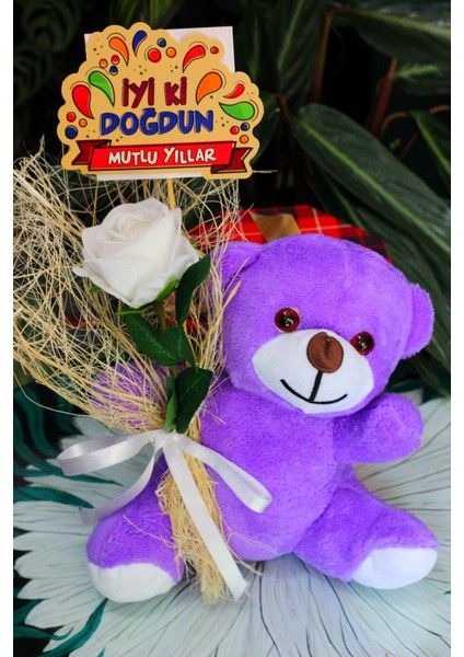 Elinde Kadife Gül & Iyi Ki Doğdun Kartı Tutan 25CM Peluş Ayı Sevdiklerinize Özel Gün Hediyesi fırsatları