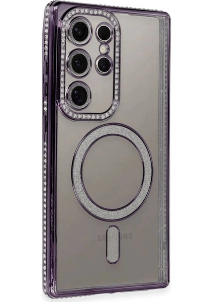 Samsung Galaxy S24 Ultra Kılıf Joke Simli Magneticsafe Kılıf - Derin Mor