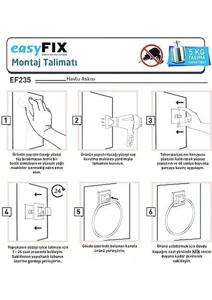 Delme Vida Matkap Yok! Yapıskanlı Yuvarlak Havluluk Mat Siyah EF235 fiyatları