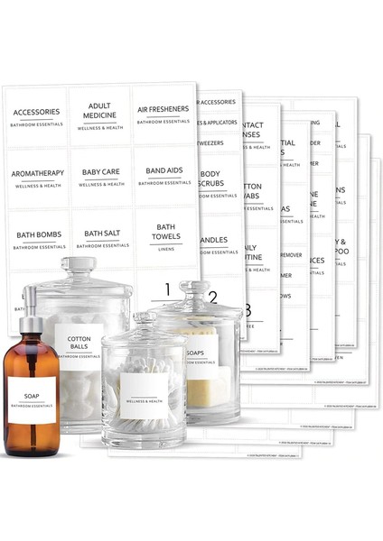 Ev Organizasyon Etiketi - 144 Parça Minimalist Banyo ve Makyaj Seti, Siyah Baskılı Beyaz Mat Zemin, Cam Kavanozlar ve Kaplar Için Suya Dayanıklı Stickerlar fiyatları