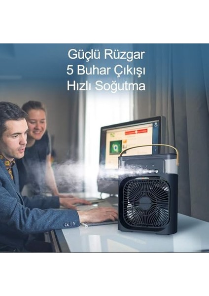 Buharlı Vantilatör Masaüstü Fan Klima Buharlı Hava Nemlendiricili Vantilatör Buzlu Hava Nemlendirici Özellikli 7 Renk LED Asorti Renk