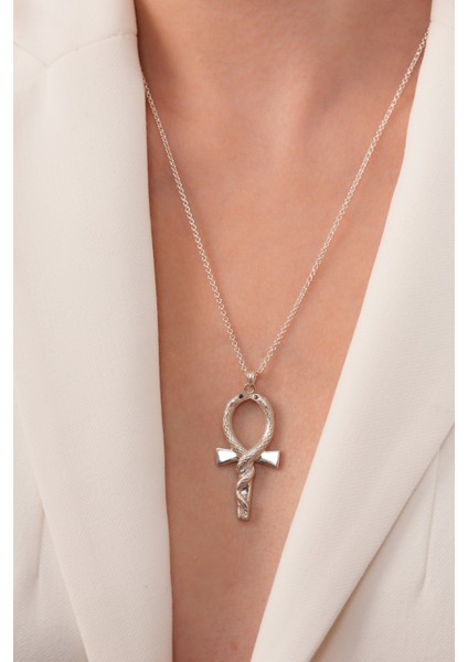 925 Ayar Gümüş Zincirli “Ankh” Kolye – El Yapımı Açıklama