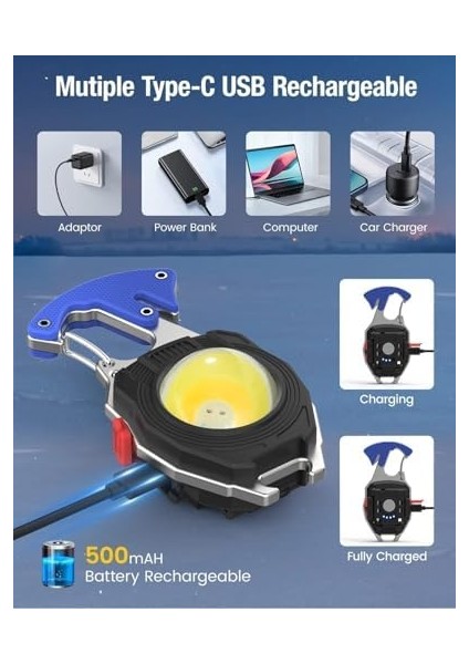 Çok Fonksiyonlu Mini El Feneri – Cob Anahtarlık Tipi, 7 Modlu 800 Lümen Işık, USB Type-C Şarjlı, Kamp Ateş Başlatıcı, Düdük, Jilet, Şişe Açacağı, Acil Durum ve Kullanım Için modelleri