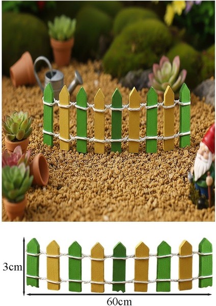 Mini Yeşil Renkli Bahçe Çiti 1 Adet 3X60 cm Teraryum Okul Ev Proje Renkli Minyatür Çit Ahşap Dekor