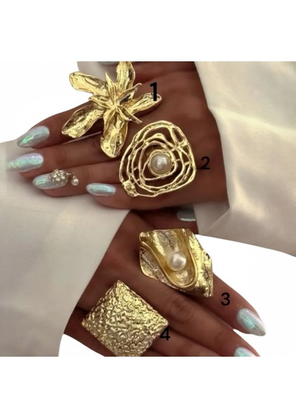 Altın Kaplama Tasarım 4lü Yüzük Seti