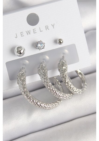 Pirinç Gold Renk Zirkon Taş Detaylı Halka Yılan Model Kadın Küpe Seti - TJ-BKP10309