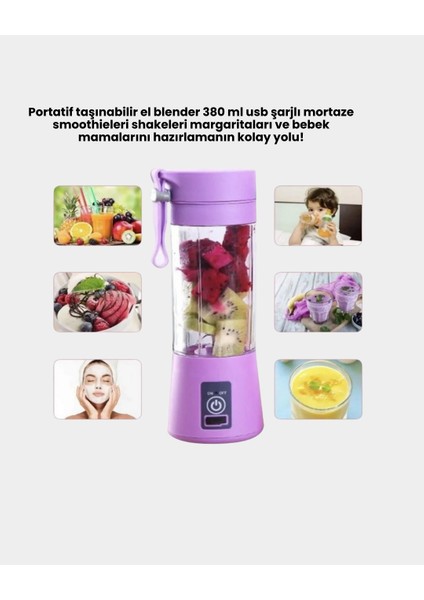 Taşınabilir USB Şarjlı Mini Smoothie Blender 380ML Çelik Bıçaklı Portatif - ME001W-51ULY0 fırsatları