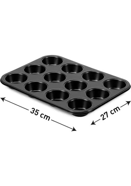 12 Bölmeli Premium Metal Muffin ve Tepsisi - Yapışmaz, Eşit Pişirme Özellikli Kalıp fiyatları