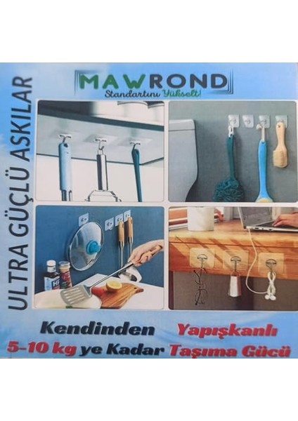 Ultra Kuvvetli, Kendinden Yapışkanlı Şeffaf Askı (5 Vidalı +5 Kancalı Askı)