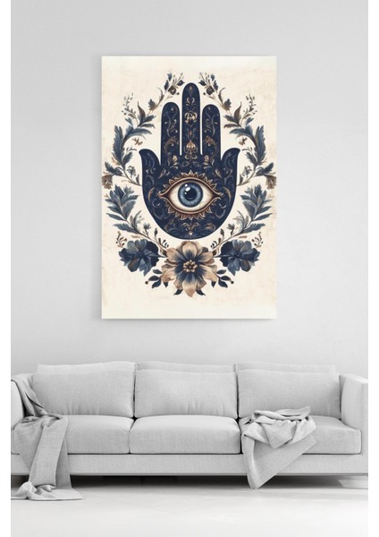 Fatma'nın Eli Nazar Göz Çiçekli %100 Pamuk Kanvas Tablo