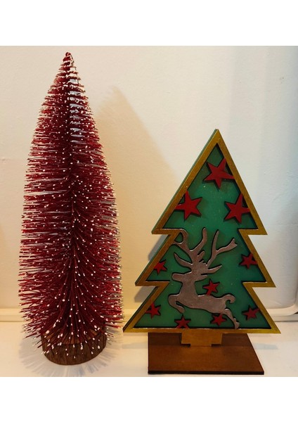 Elaca Dekoratif Ahşap Işıksız Noel Ağacı – Geyik Figürlü, Yılbaşı Süsü modelleri