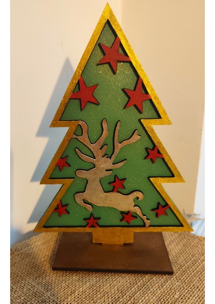 Elaca Dekoratif Ahşap Işıksız Noel Ağacı – Geyik Figürlü, Yılbaşı Süsü fırsatları