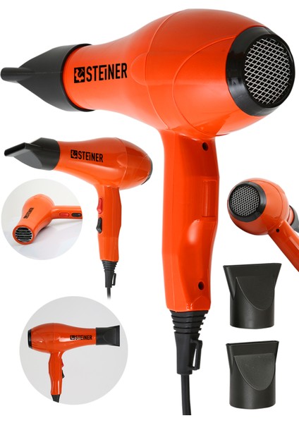 3400 W Profesyonel Saç Kurutma Makinesi Fön Makinesi Ac Motor MS-9001 Turuncu + 2 Adet Başlık modelleri