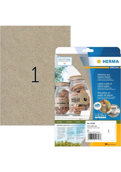 Herma 10758 Evrensel Etiket Dın A4 Büyük 210 x 297 Mm, 20 Yaprak, Silphie Kağıdı, Mat Kendinden Yapışkanlı, 20 Yapışkan Etiket, Doğan Kahverengi fiyatları